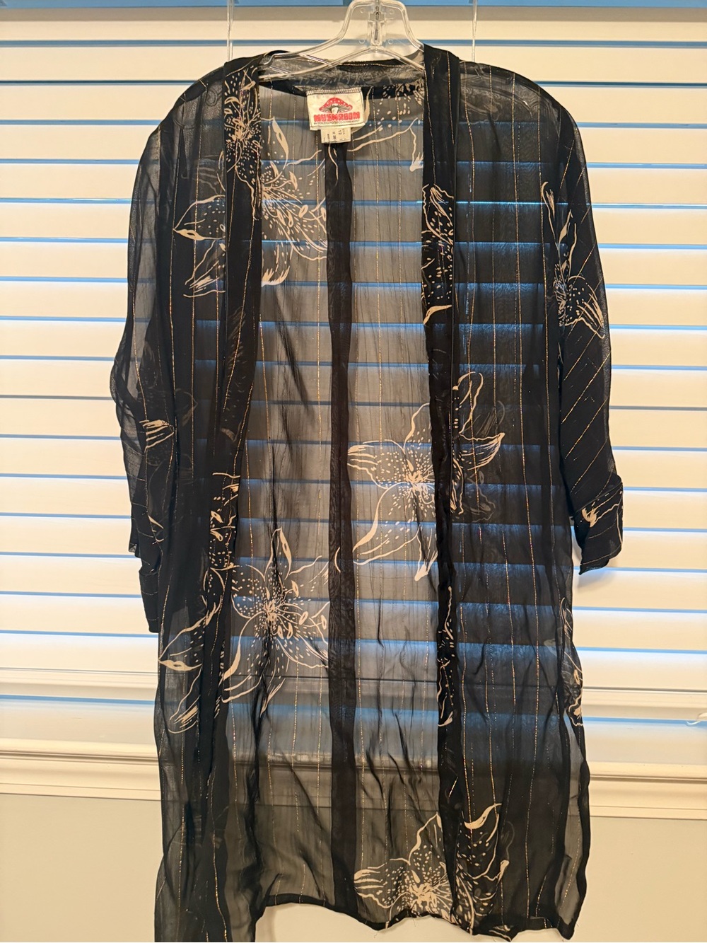 RARE Vintage Mushroom By Perlei Sheer Floral Kimono with Metallic Threads